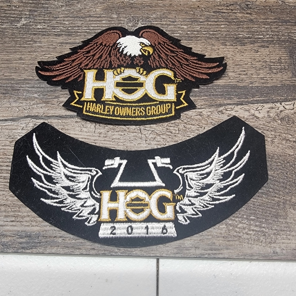 Lot (2) Harley Davidson HOG Owners Group Eagle Wings Sew Iron Patch Biker